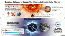 The Mesom Mission: Utilizing the Moon's shadow to shield the sun, this innovative satellite aims to predict solar storms by providing longer, clearer observations of the sun's corona, safeguarding global technology from catastrophic failures reminiscent of the 1859 Carrington Event.