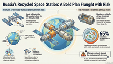 Russia plans to recycle its ISS modules into a new orbital station after 2030, despite critical flaws in aged modules and significant microbiological growth, raising safety concerns.