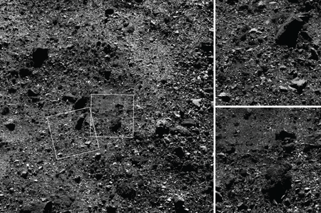 Wide angle shot of the Northern Hemisphere of Bennu, imaged by OSIRIS-REx at an altitude of approximately 1.8 km (1.1 mi)