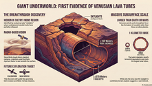 First evidence of vast Venusian lava tubes discovered in the Nyx Mons region, revealing structures over 1 kilometer wide and significant subsurface networks, identified using radar technology. These findings pave the way for future missions by ESA EnVision and NASA VERITAS.