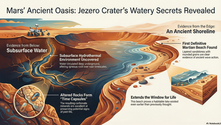 Exploring Mars' ancient secrets: Jezero Crater reveals signs of subsurface water and a definitive Martian beach, suggesting a hydrothermal environment and extending the potential window for life.