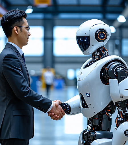 Humanoid Robot and Human shaking hands
