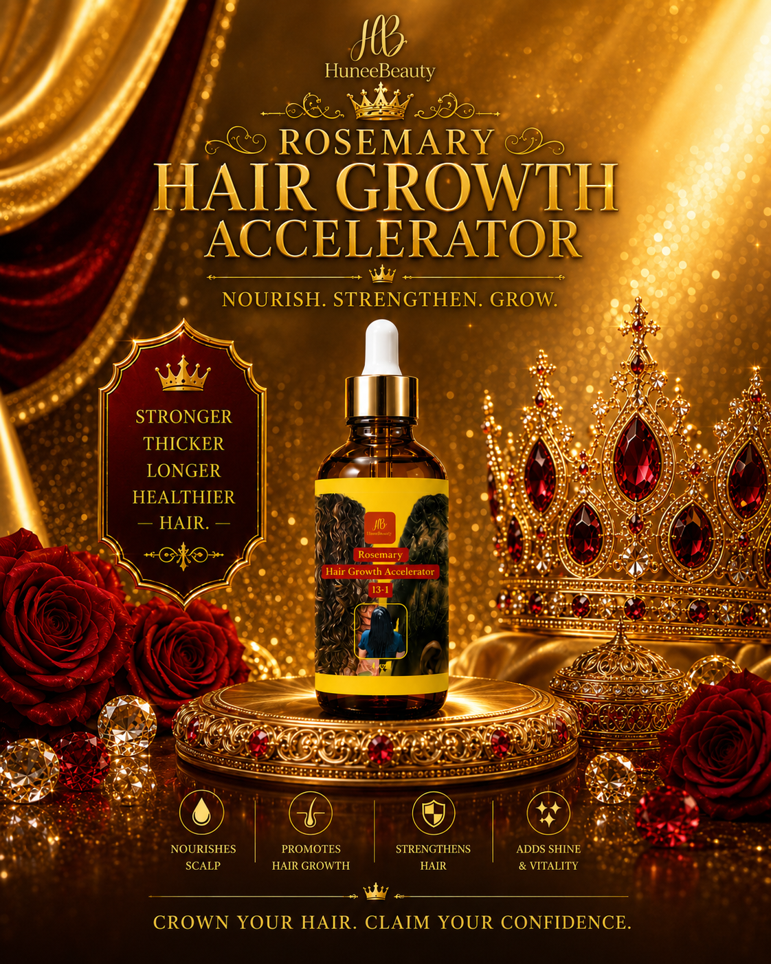 13 in 1 Hair Growth Accelerator, Organic black castor oil & Rose Water 🌹