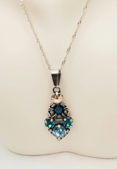 Thumbnail: Vintage Style Ocean Blue and Opal Swarovski Crystal Pendant