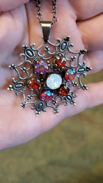 Thumbnail: Large Victorian Style Crystal Antique Silver Pendant