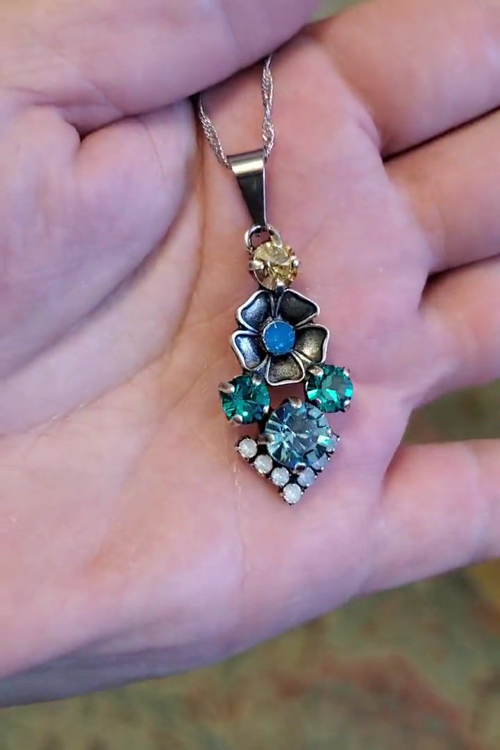 Thumbnail: Vintage Style Ocean Blue and Opal Swarovski Crystal Pendant