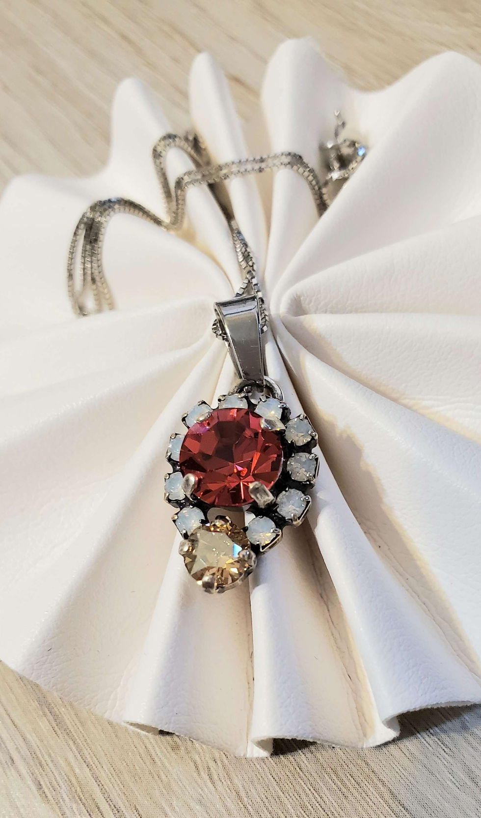 Thumbnail: Swarovski Amethyst or Indian Pink with Opal Crystal Antique Silver Necklace 