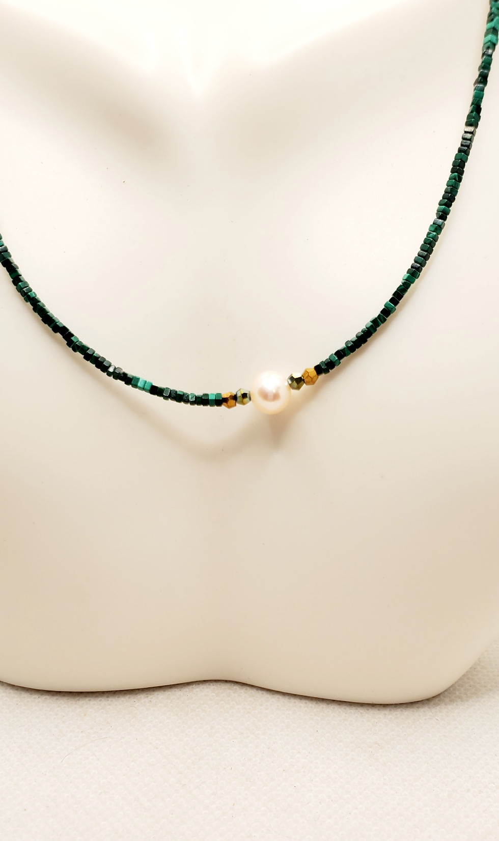 Thumbnail: Malachite and Pearl Minimalist Necklace