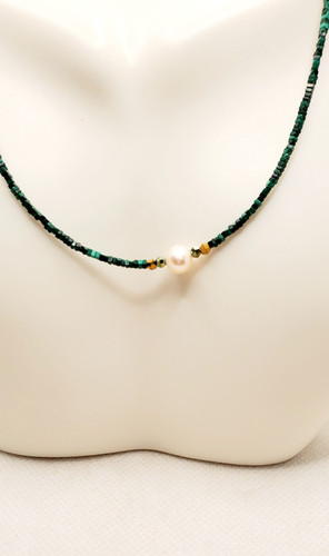 Malachite and Pearl Minimalist Necklace | Mystic Star Creation