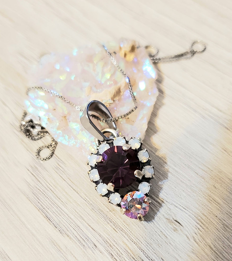Thumbnail: Swarovski Amethyst or Indian Pink with Opal Crystal Antique Silver Necklace 