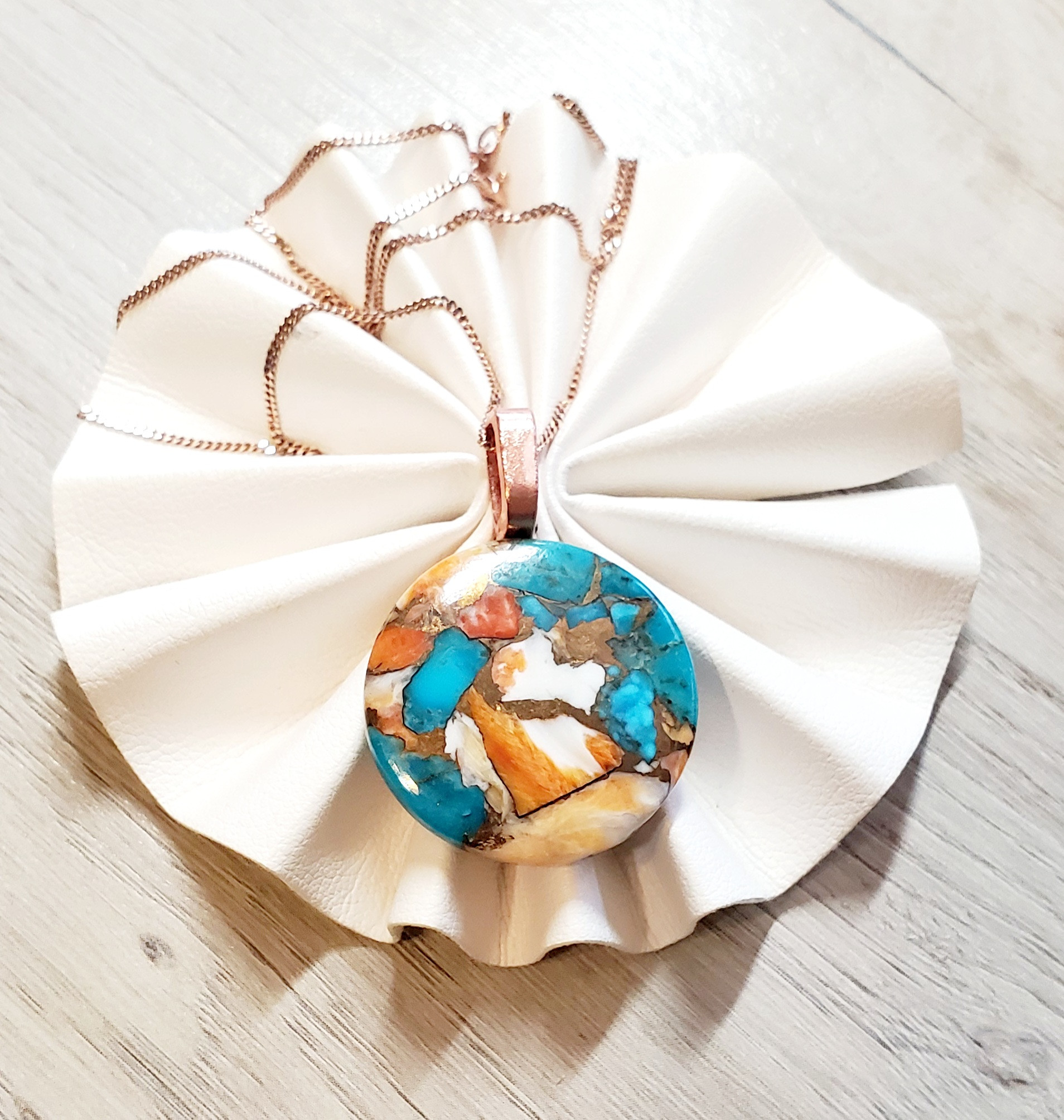 Natural Desert Jasper Copper Necklace, Cabochon Desert Jasper Rose Gold Pendant