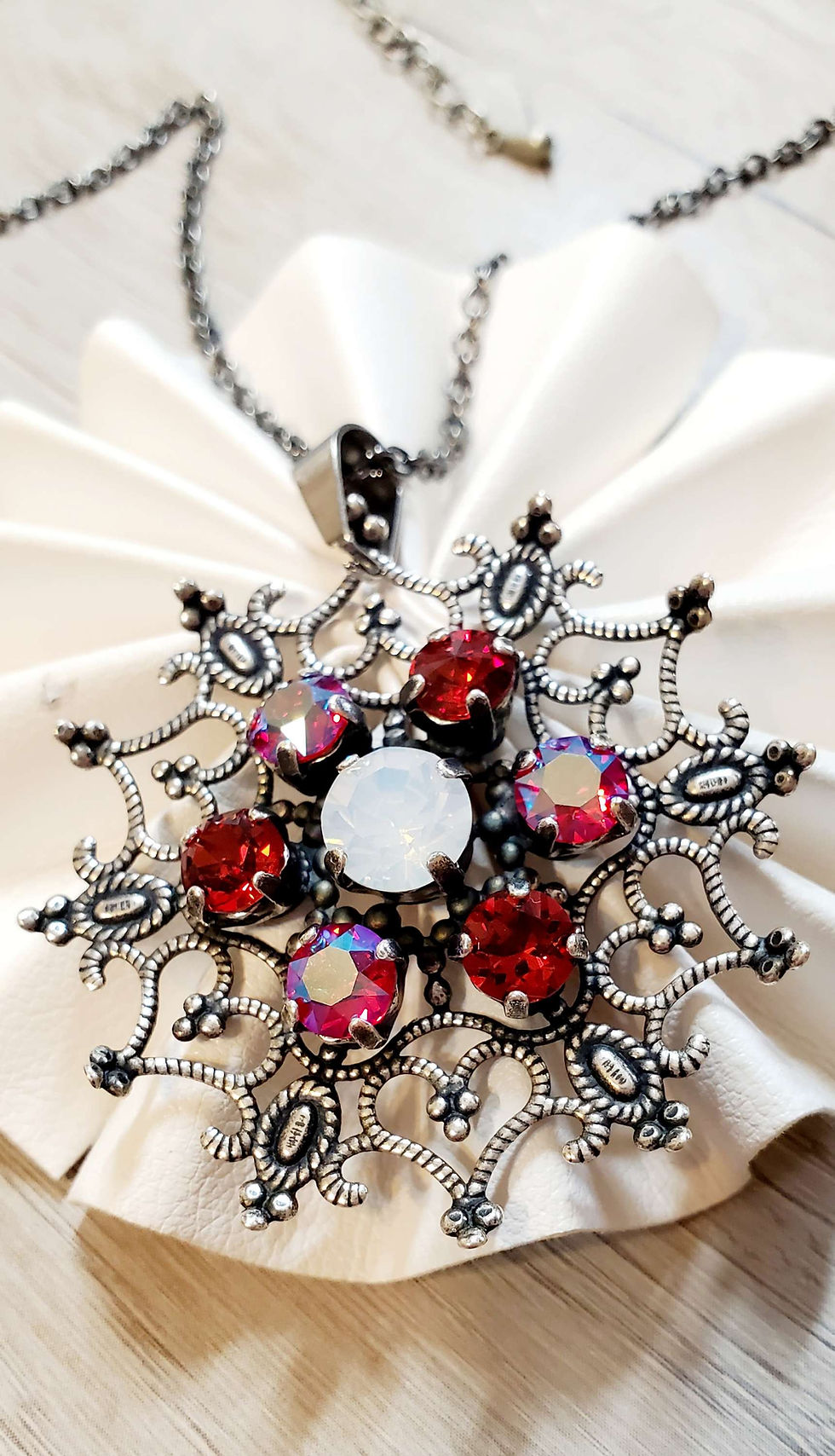Thumbnail: Large Victorian Style Crystal Antique Silver Pendant