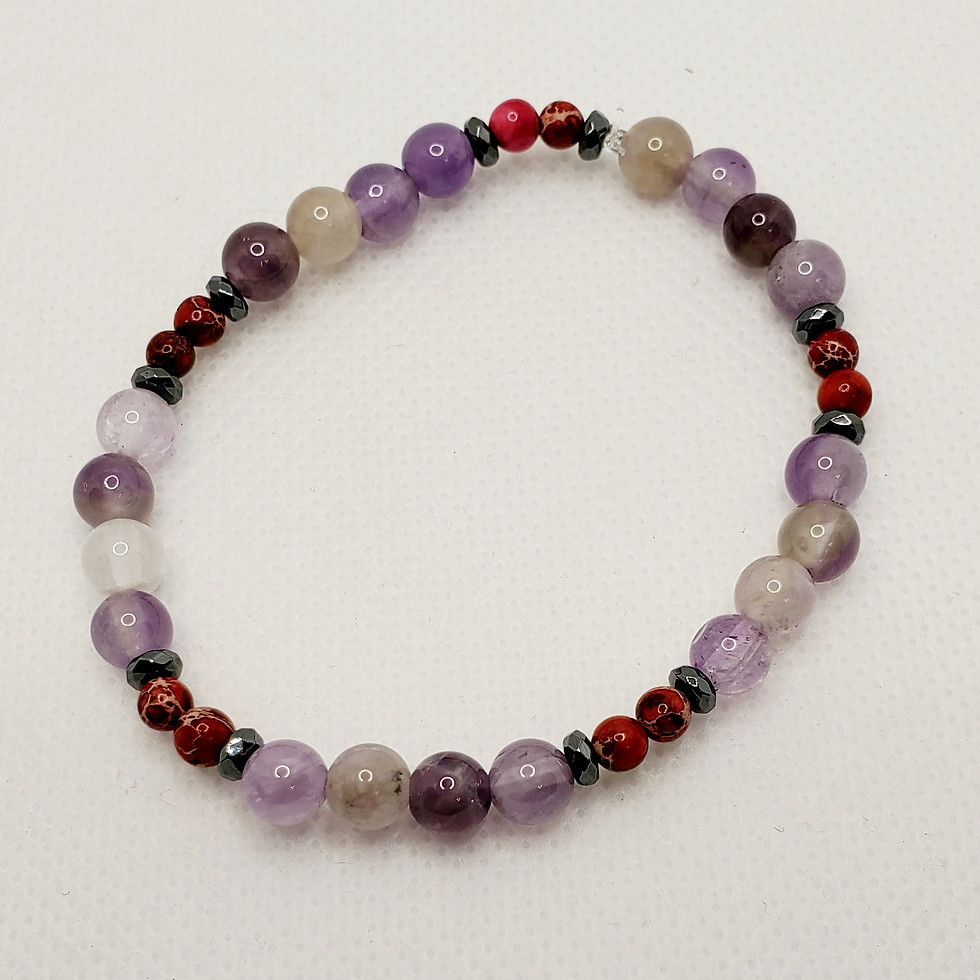 Thumbnail: Amethyst Beaded Stretch Bracelet,  Geniune Amethyst Beaded Bracelet 