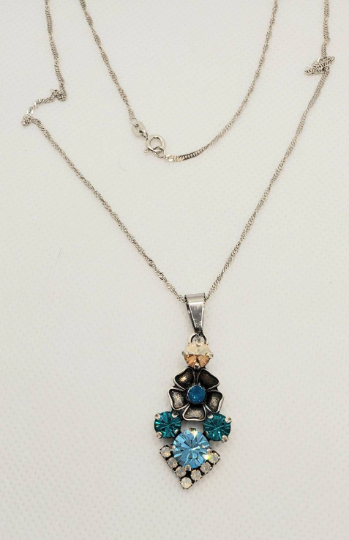 Thumbnail: Vintage Style Ocean Blue and Opal Swarovski Crystal Pendant
