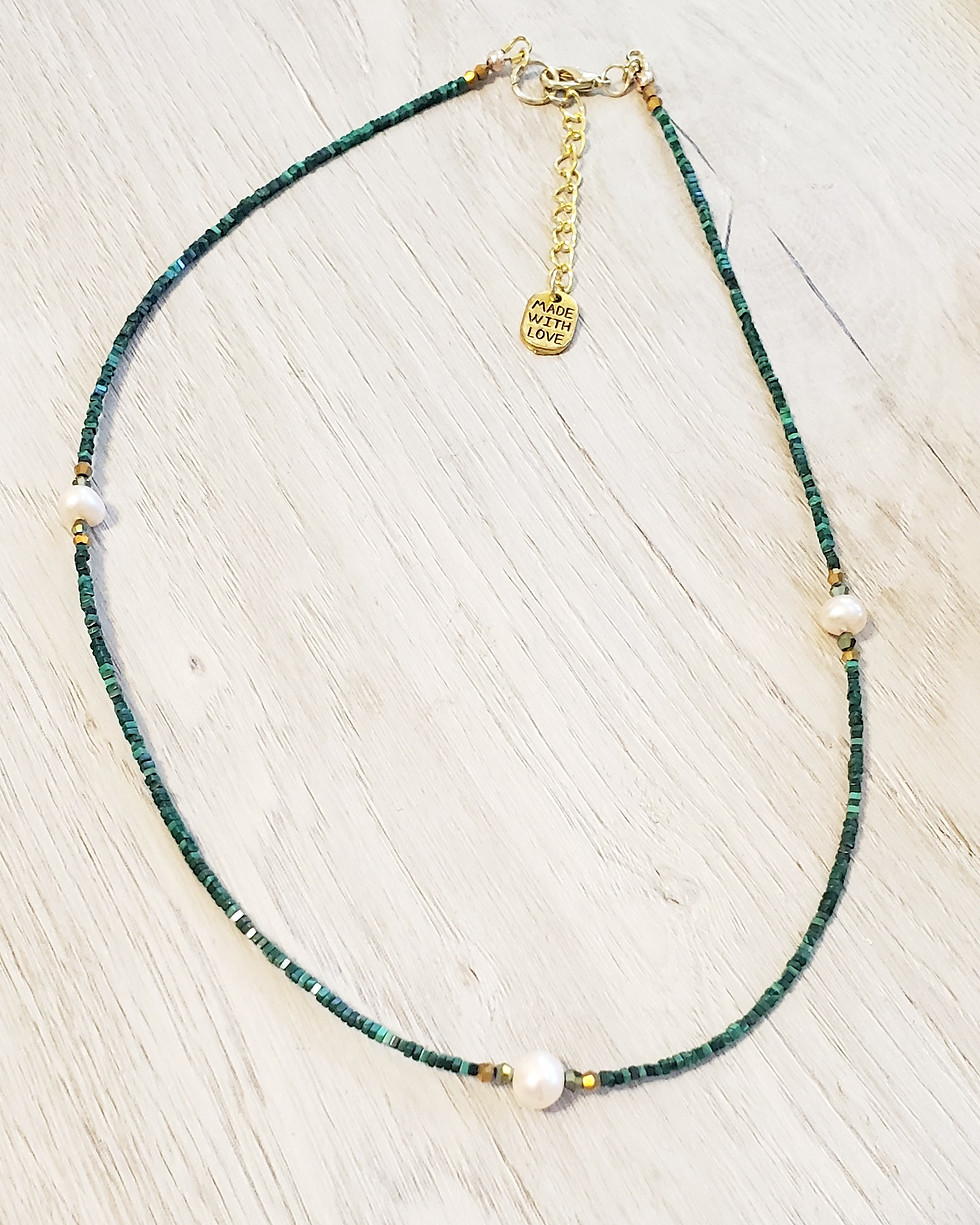 Thumbnail: Malachite and Pearl Minimalist Necklace