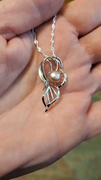 Thumbnail: Natural Saltwater Pearl Sterling Silver Pendant, Art Deco Pearl Pendant