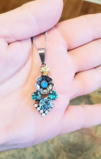 Thumbnail: Vintage Style Ocean Blue and Opal Swarovski Crystal Pendant