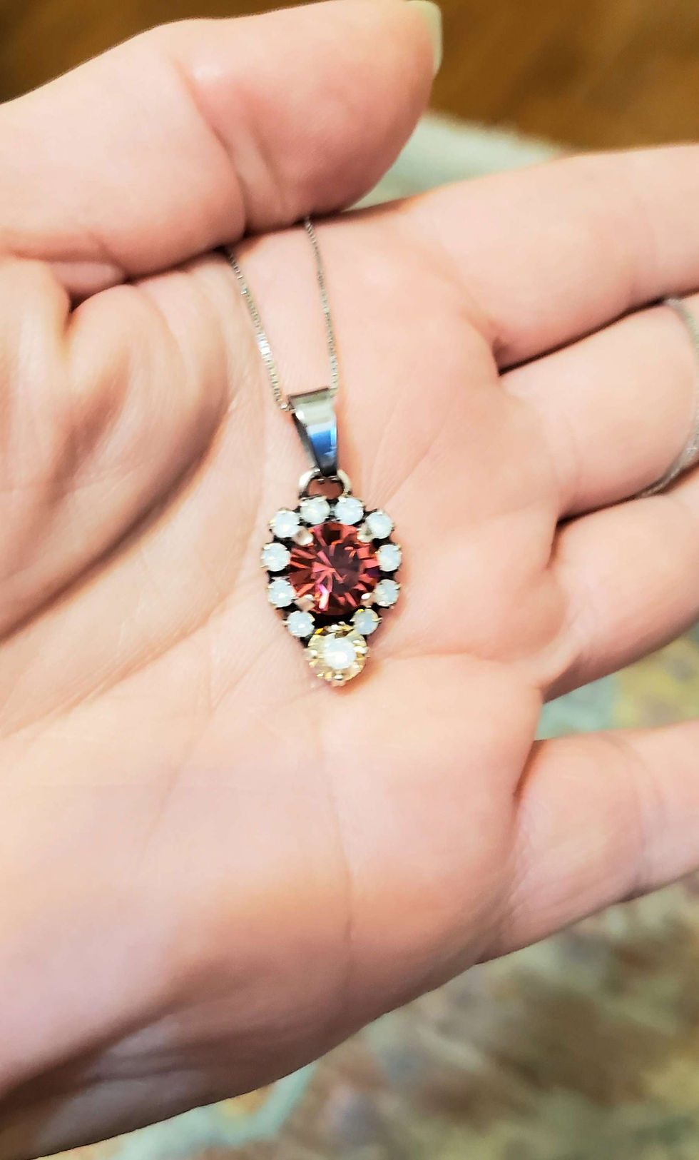 Thumbnail: Swarovski Amethyst or Indian Pink with Opal Crystal Antique Silver Necklace 