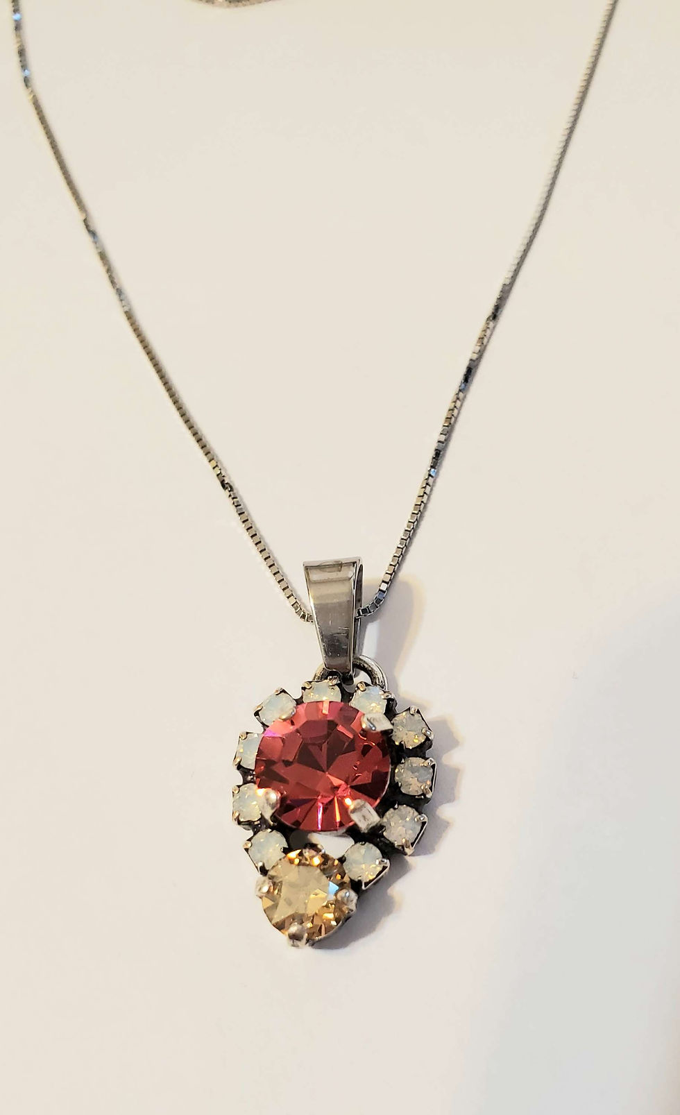 Thumbnail: Swarovski Amethyst or Indian Pink with Opal Crystal Antique Silver Necklace 