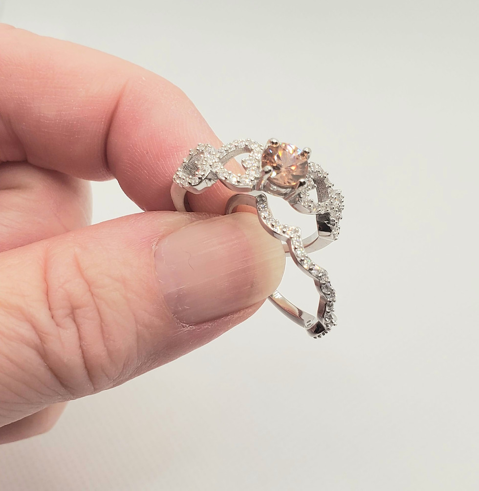 Thumbnail: Genuine 1.11ct Pink Champagne Zircon Gemstone Wedding Band Set