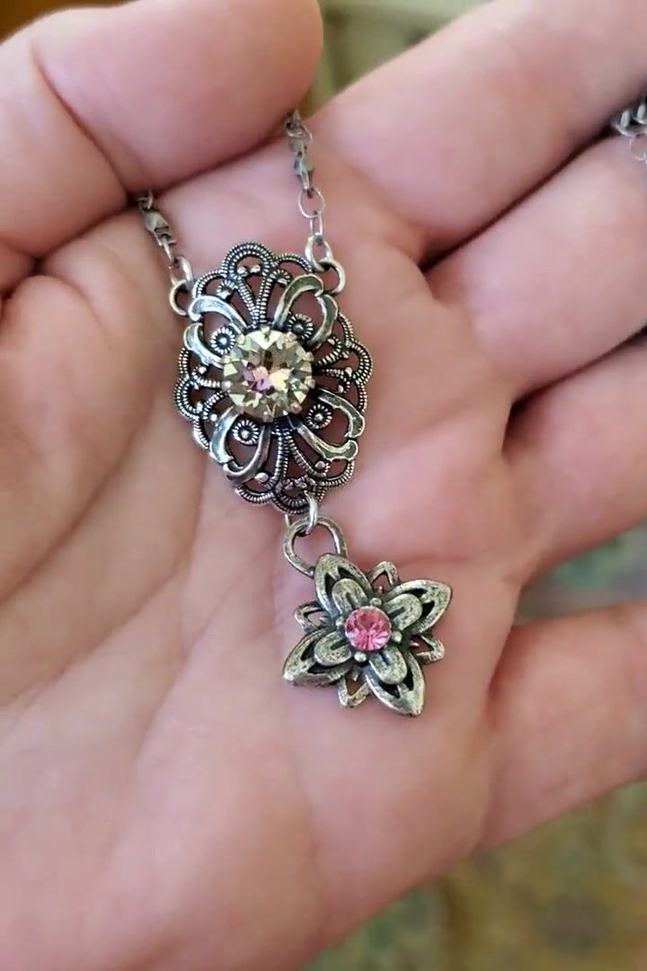 Thumbnail: Vintage Style Luminous Green Swarovski Crystal Pendant