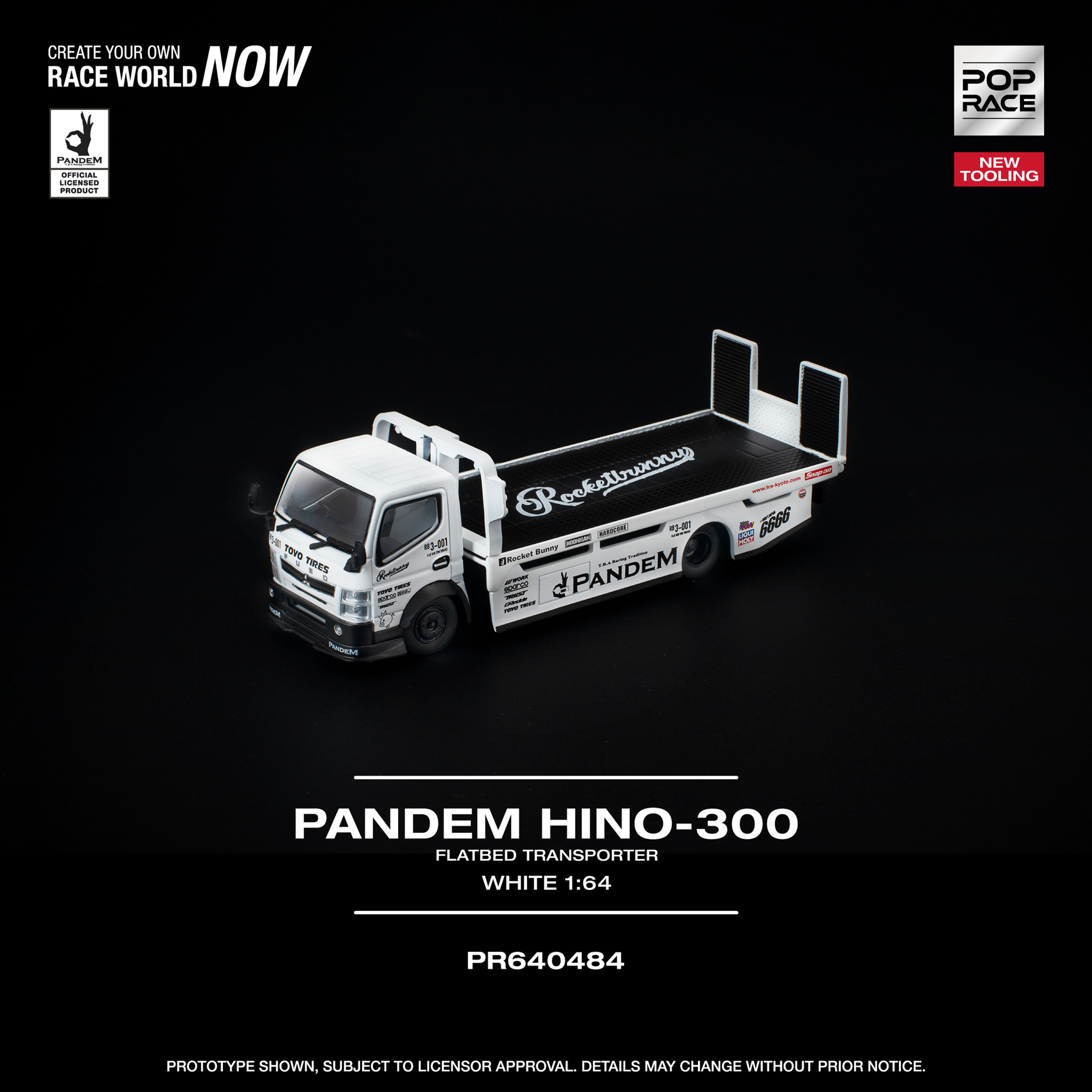 Pop Race - PANDEM HINO 300 FLATBED TRANSPORTER WHITE NEW TOOLING