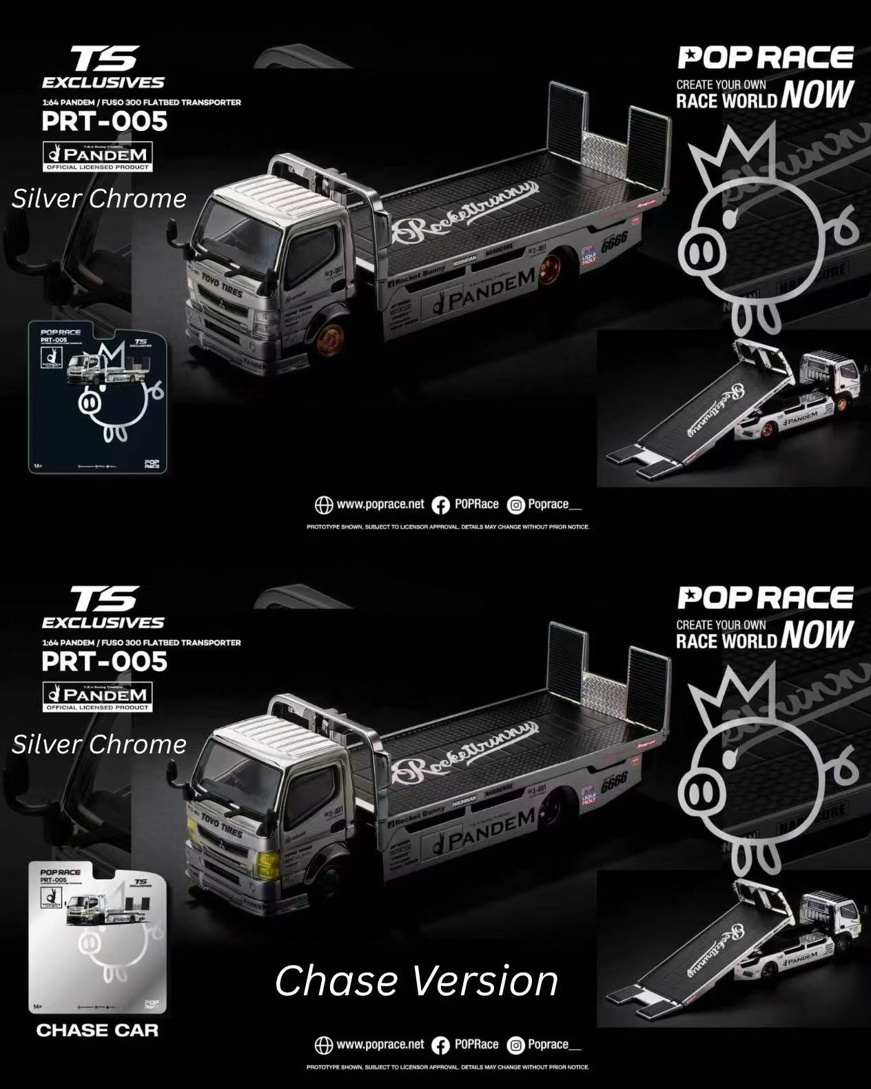 POPRACE x TOKYO STATION (TS) - PANDEM FUSO 300 FLATBED TRANSPORTER SILVER CHROME
