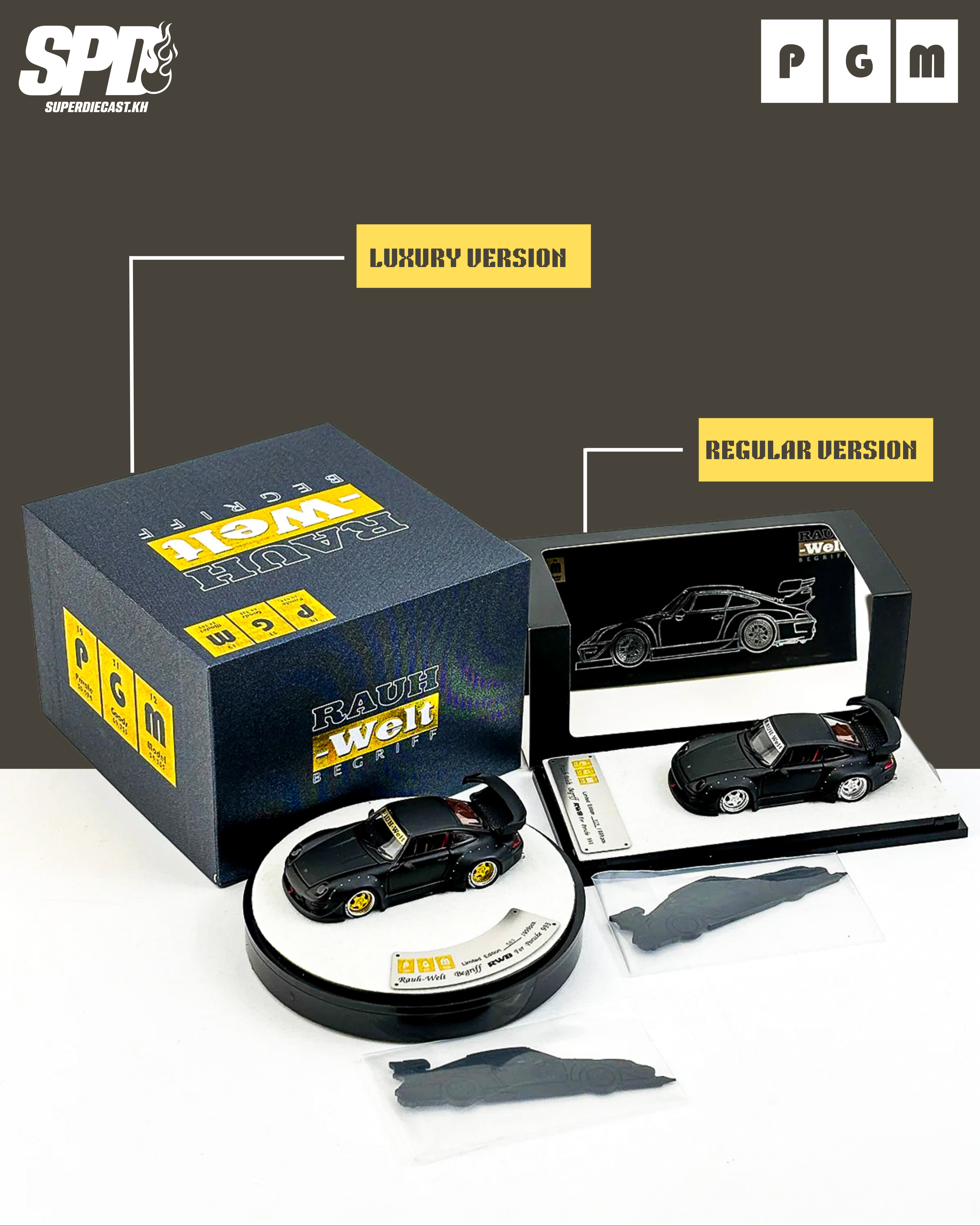 PGM 1:64 Porsche 993 RWB in Matte Black (2 Versions)