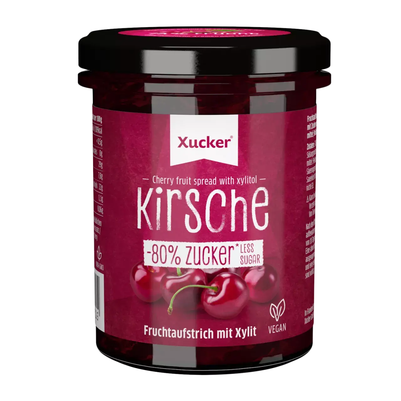 Xucker Kirsche Konfitüre, -80% Zucker, mit Xylit, vegan, 220g