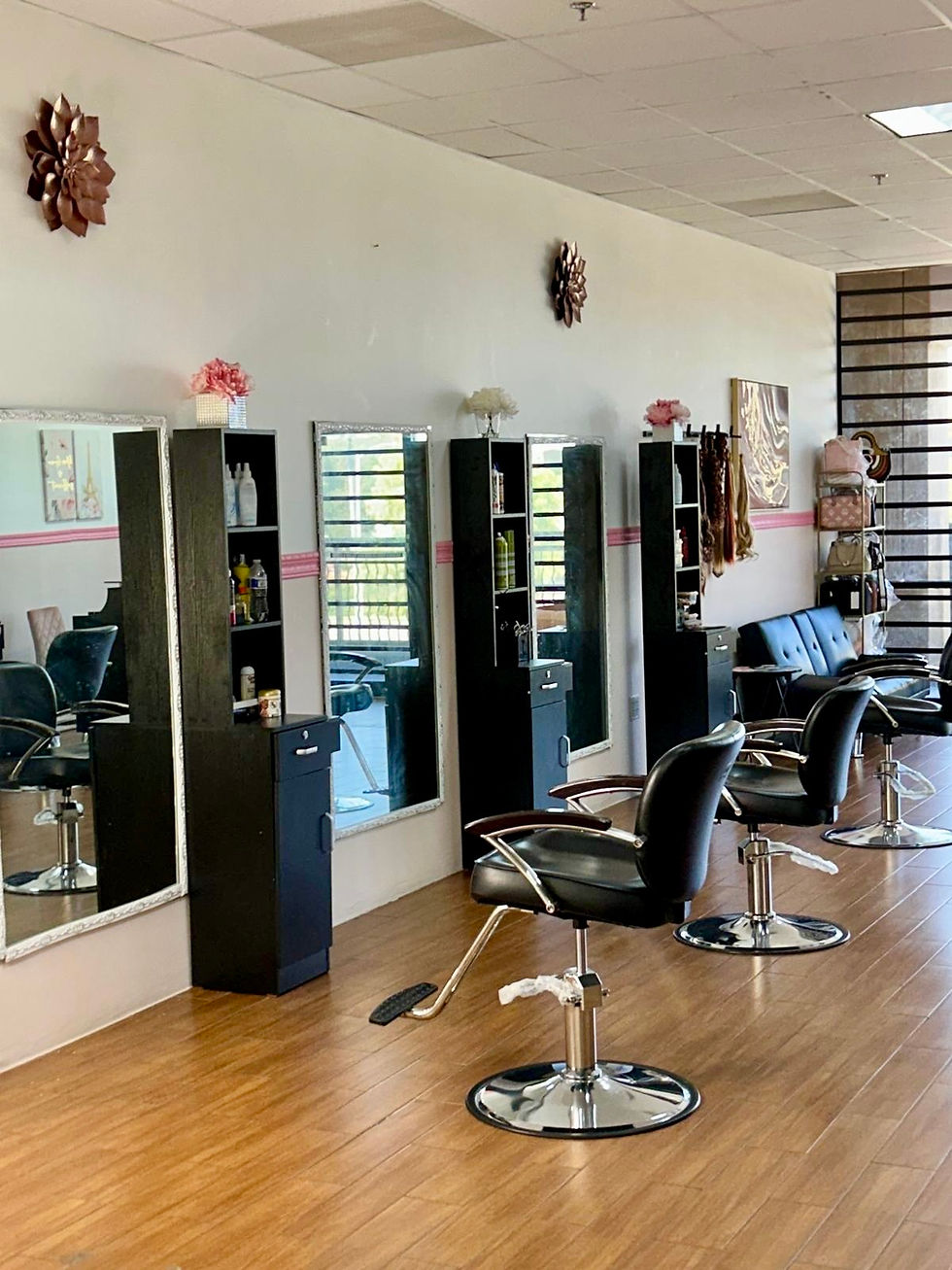 interior of unique braids and weaves hair salon, Houston, Texas.