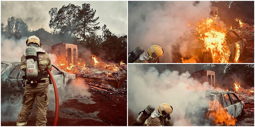Residência em chamas com fumaça intensa em área rural de Taquara, RS