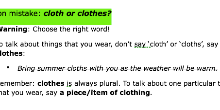 Common mistake - cloth/clothes