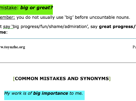 Common mistake - big/great