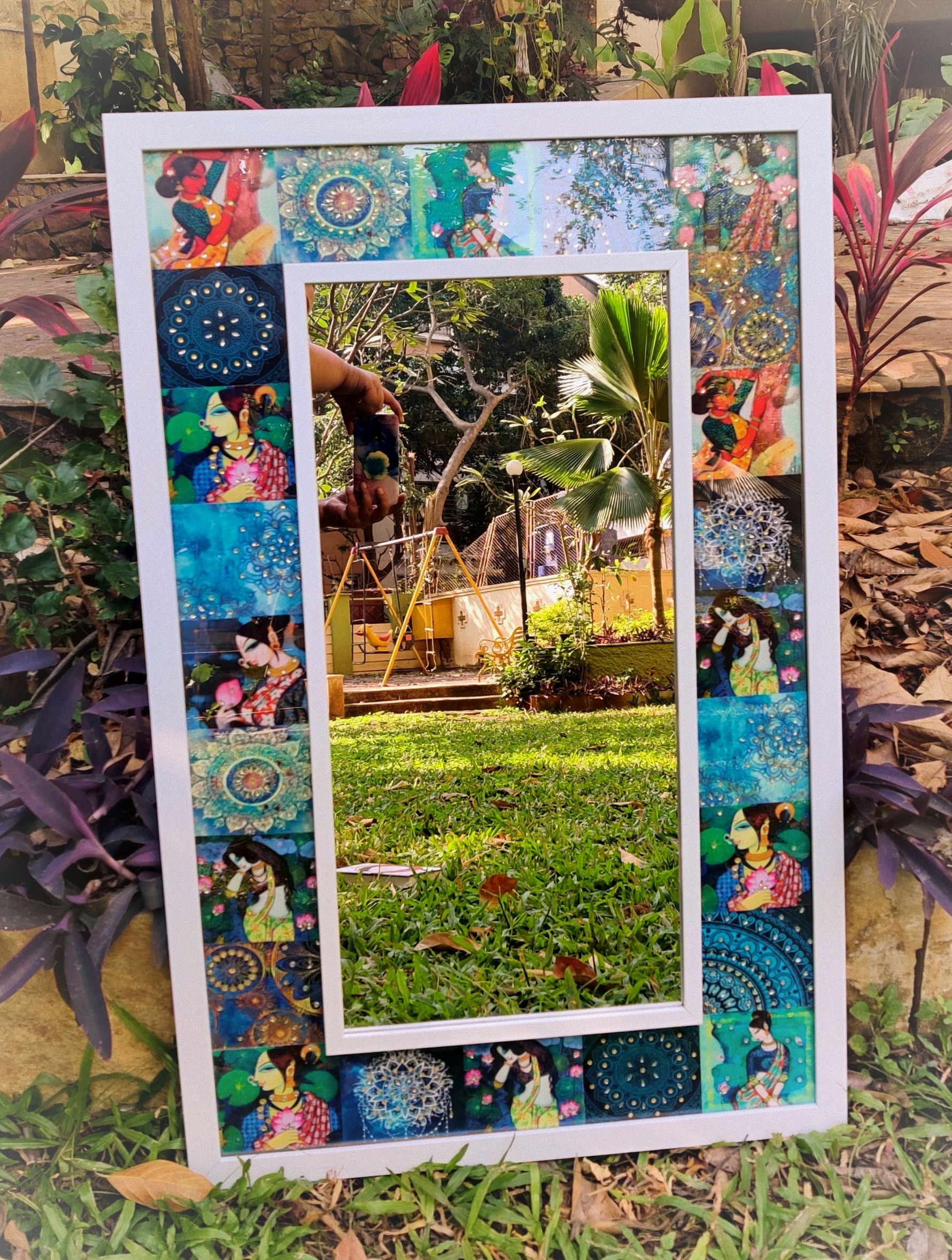 BLUE MANDALA AND FIGURE WALL MIRROR