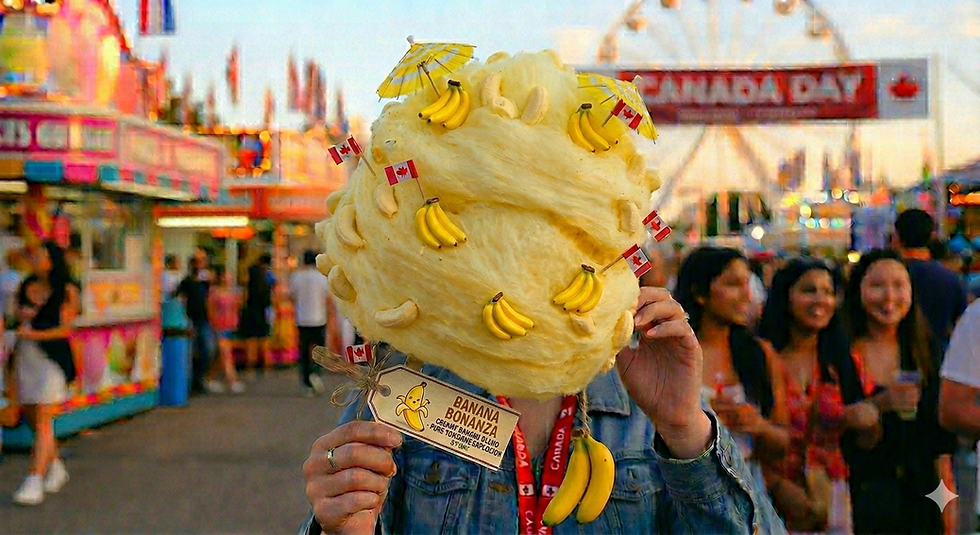 Banana cotton candy on a stick on the midway