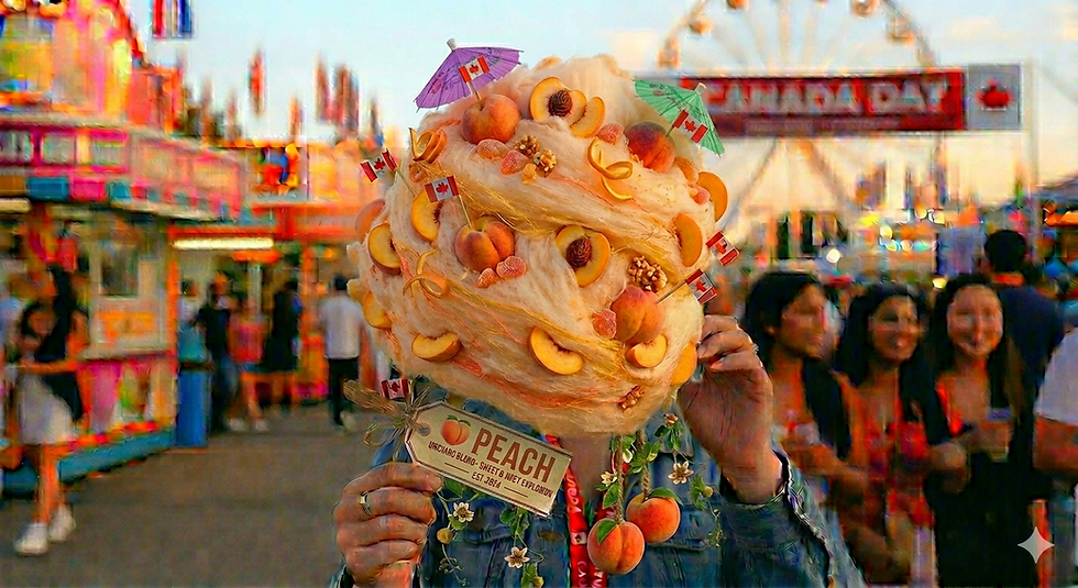 Peach Cotton Candy on a stick on the midway