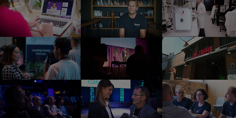 Collage of people working and attending events at Lestrade.