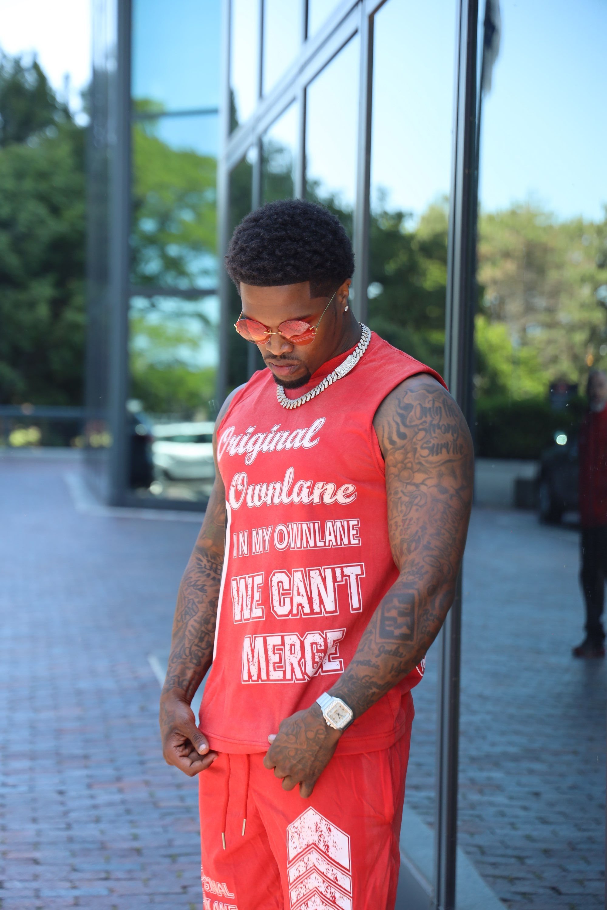 Red Washed TankTop Set