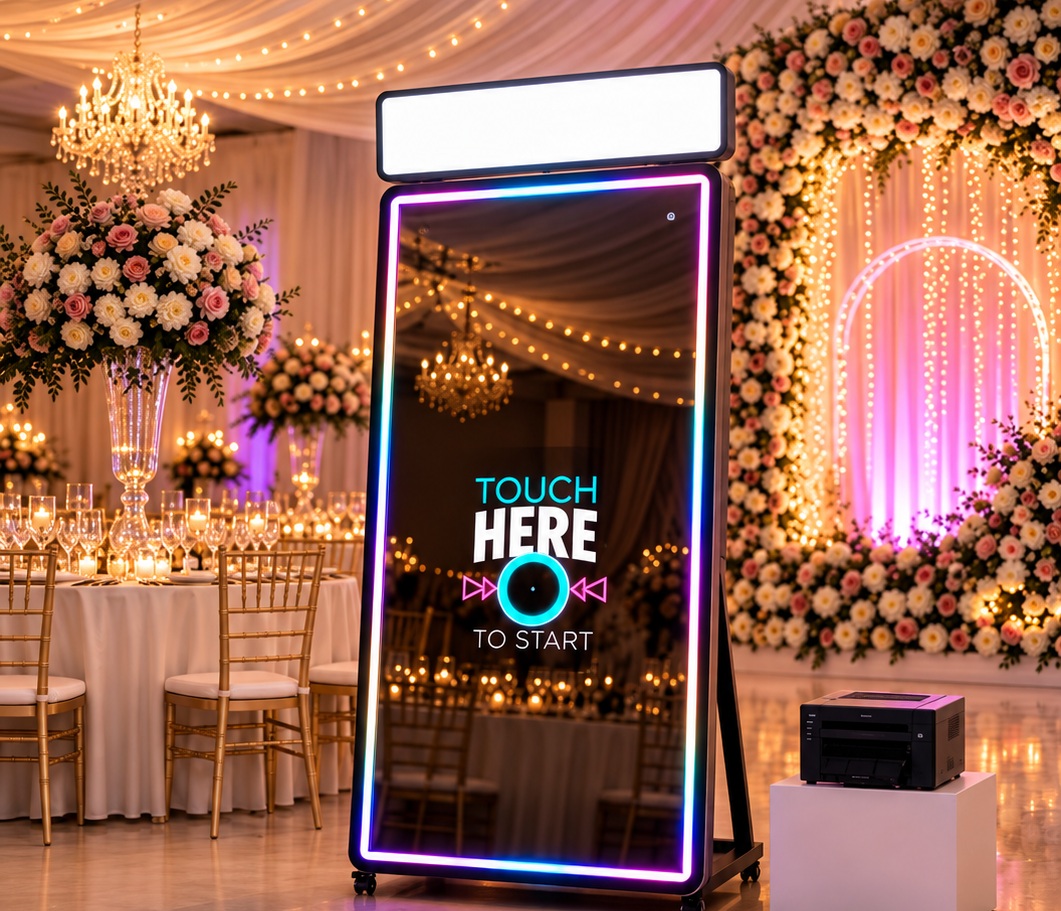 Mirror photo booth at an elegant wedding reception