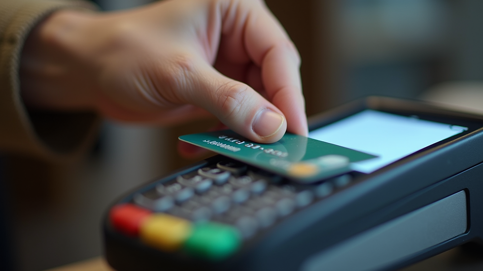 Close-up view of a payment terminal with a card being inserted