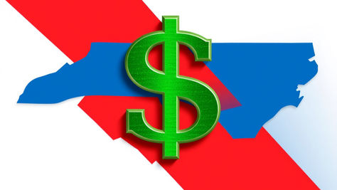 image of North Carolina with a dollar sign in the middle 