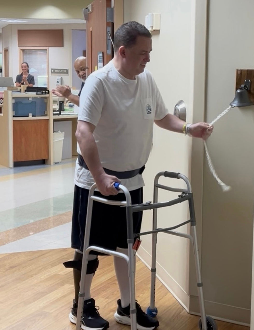 King rings the bell, signifying he was able to walk over and ring it by himself on his way home. | Courtesy photo