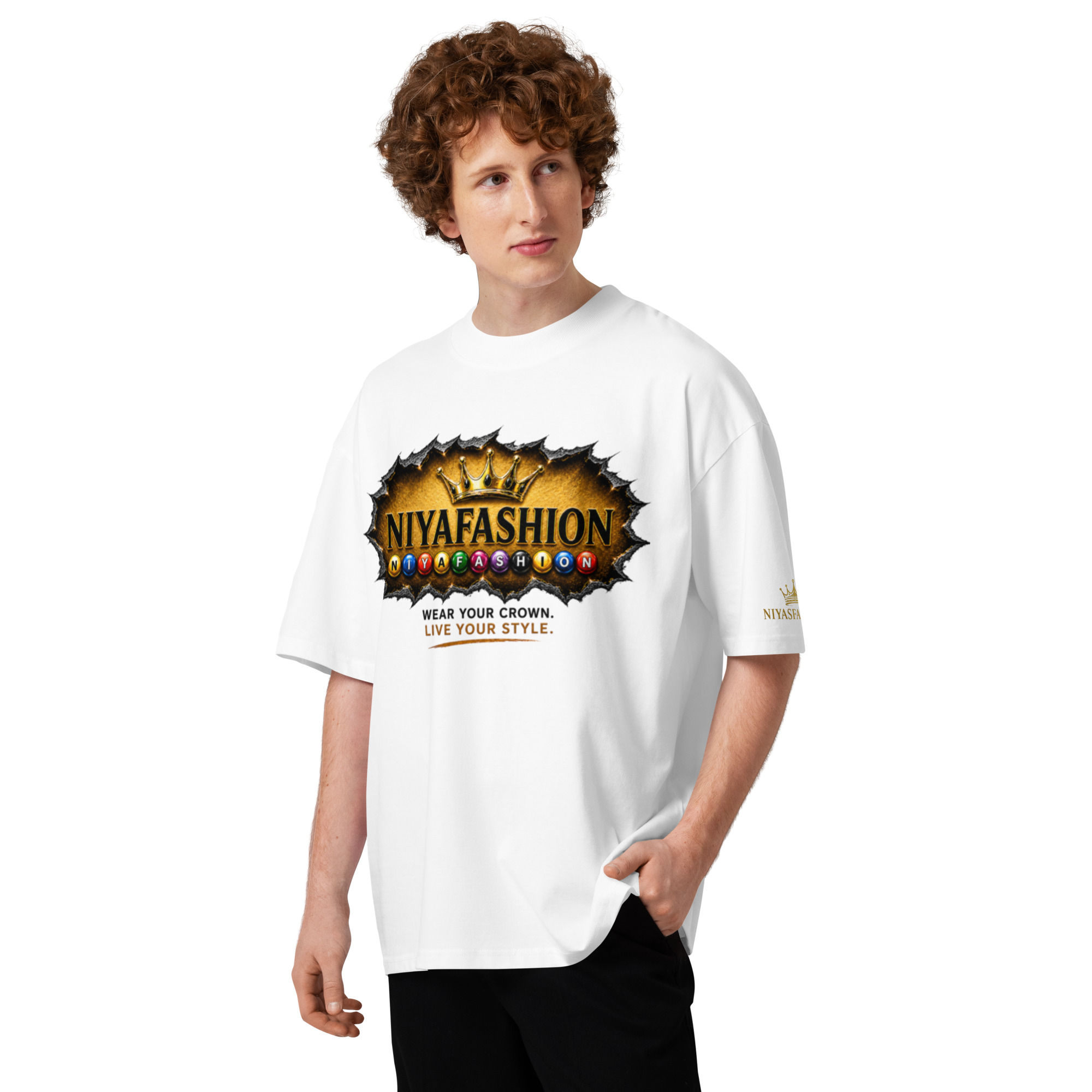 NiyasFashion Regal Emblem oversized high neck t-shirt