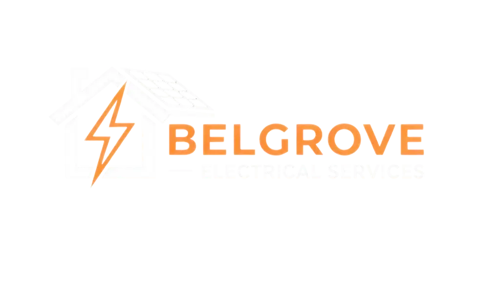 Belgrove Electrical Services logo on dark charcoal background with bright orange accent and white text