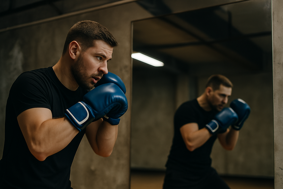 Boxeur travaillant sa réactivité face au miroir