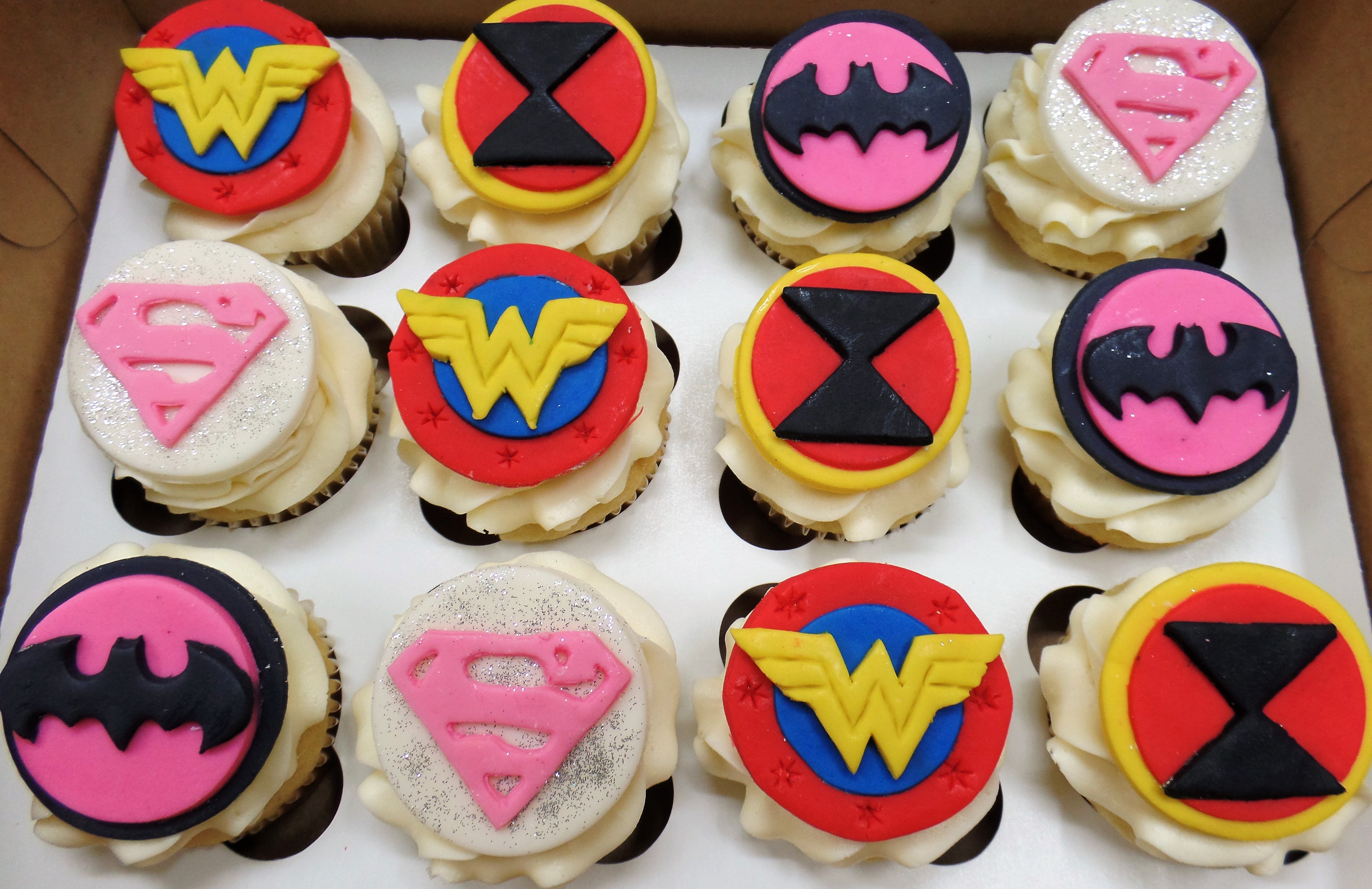 Female Super Hero Birthday Cupcakes