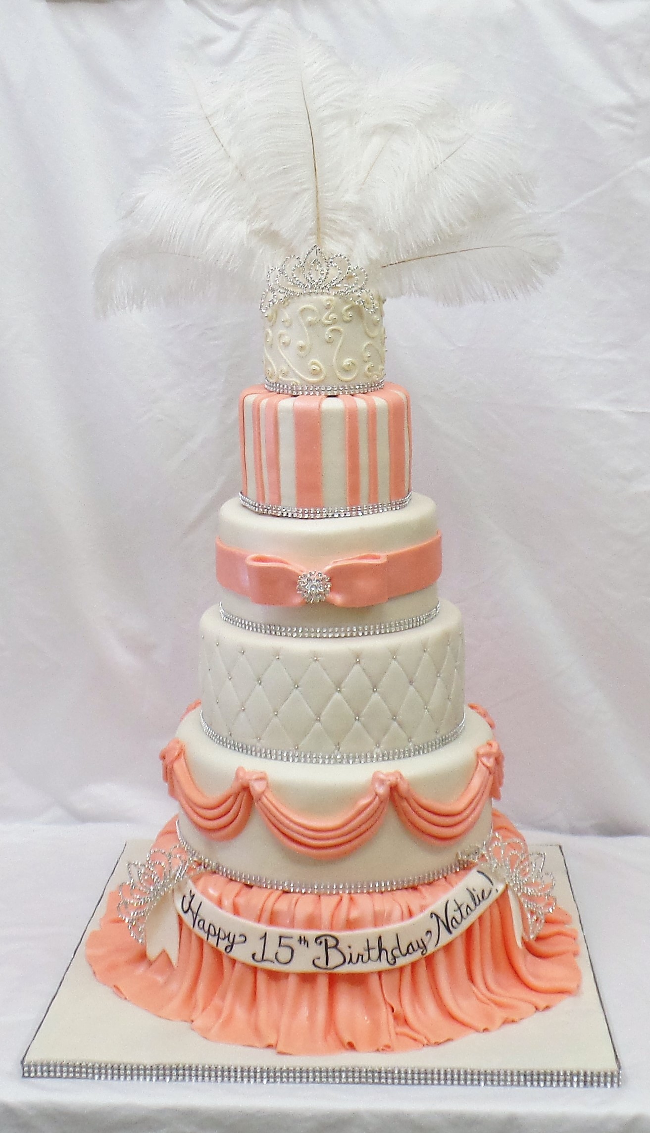Plume White and Peach Birthday Cake