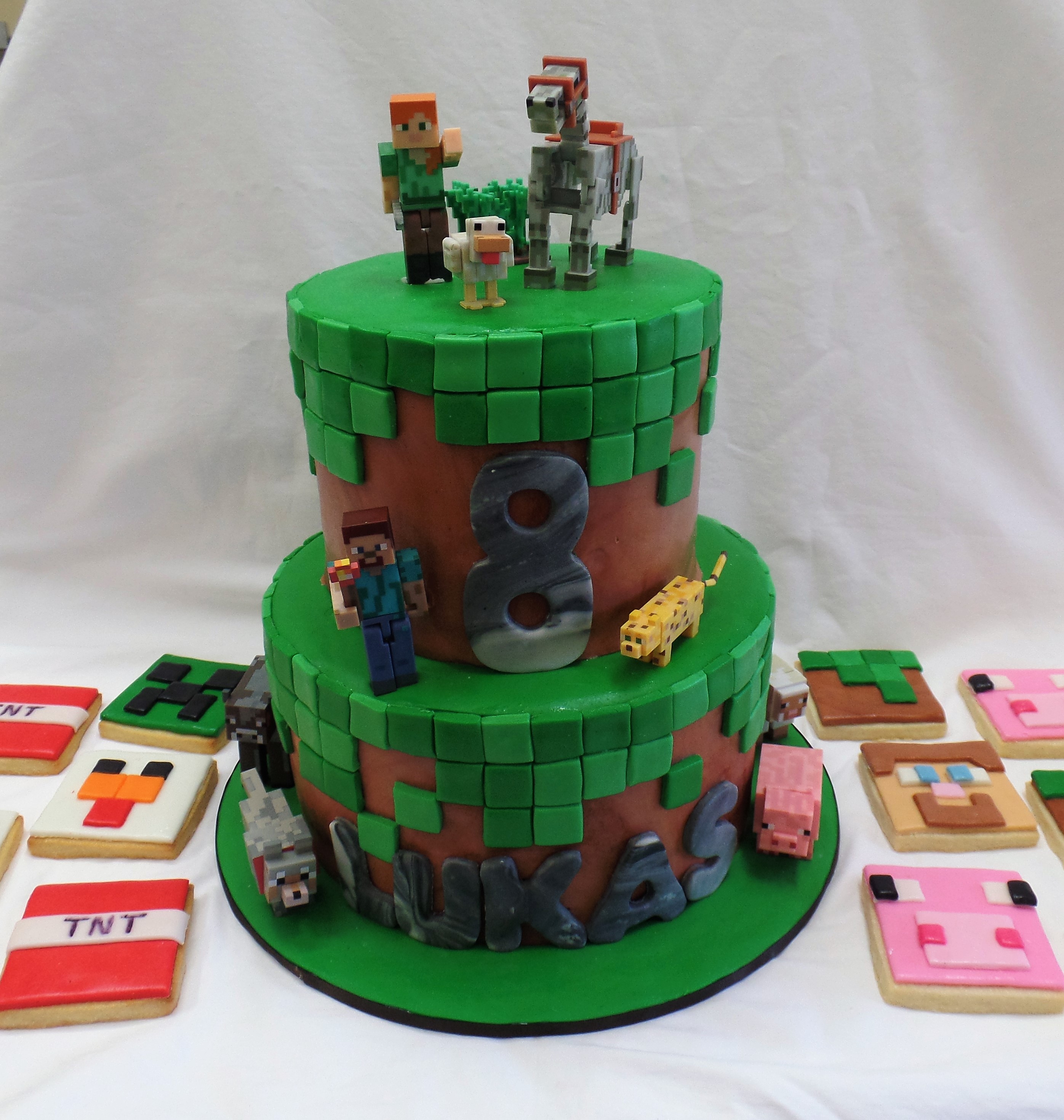 Minecraft Birthday Cake and Cookies