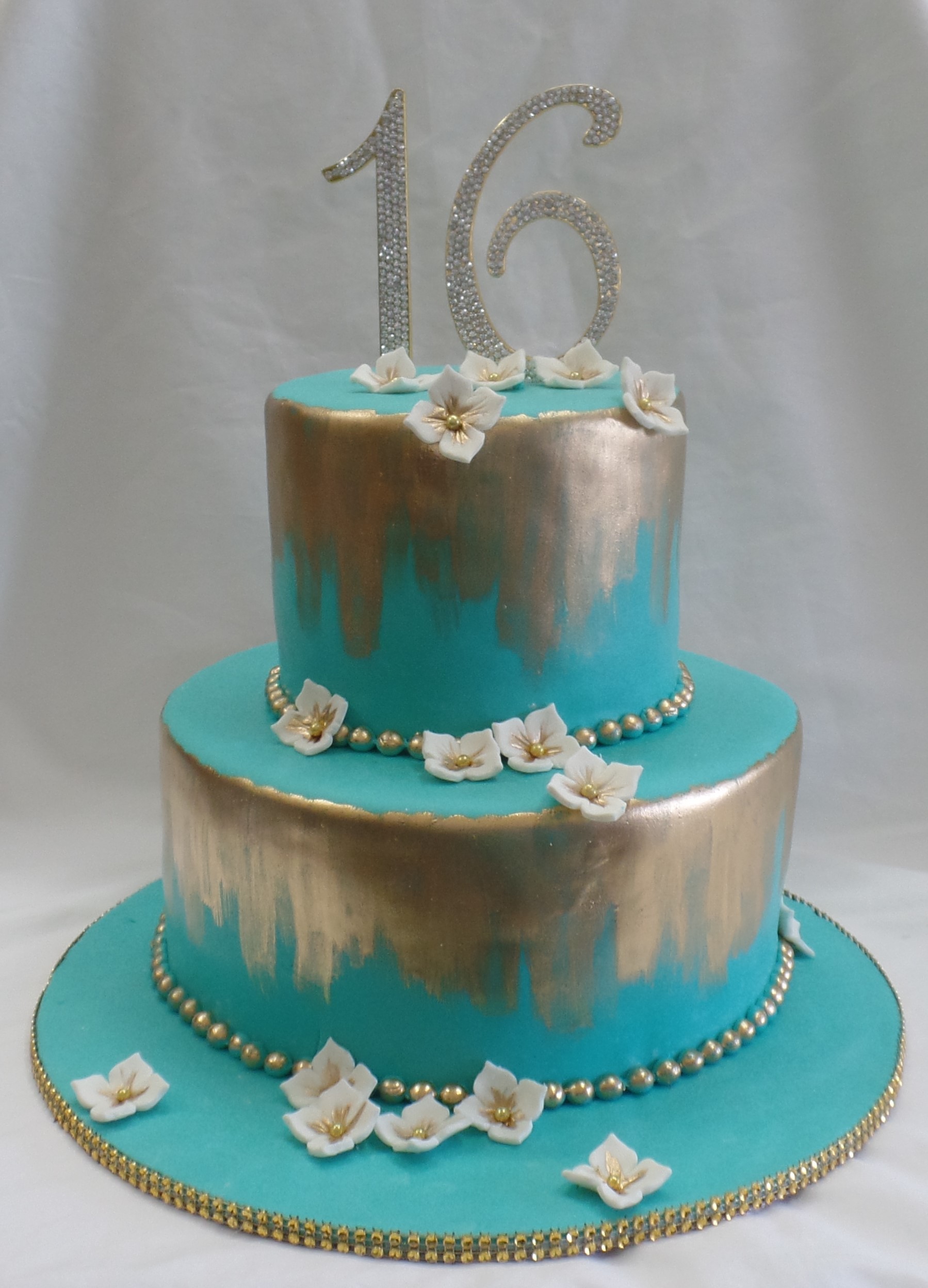 Teal and Gold Birthday Cake