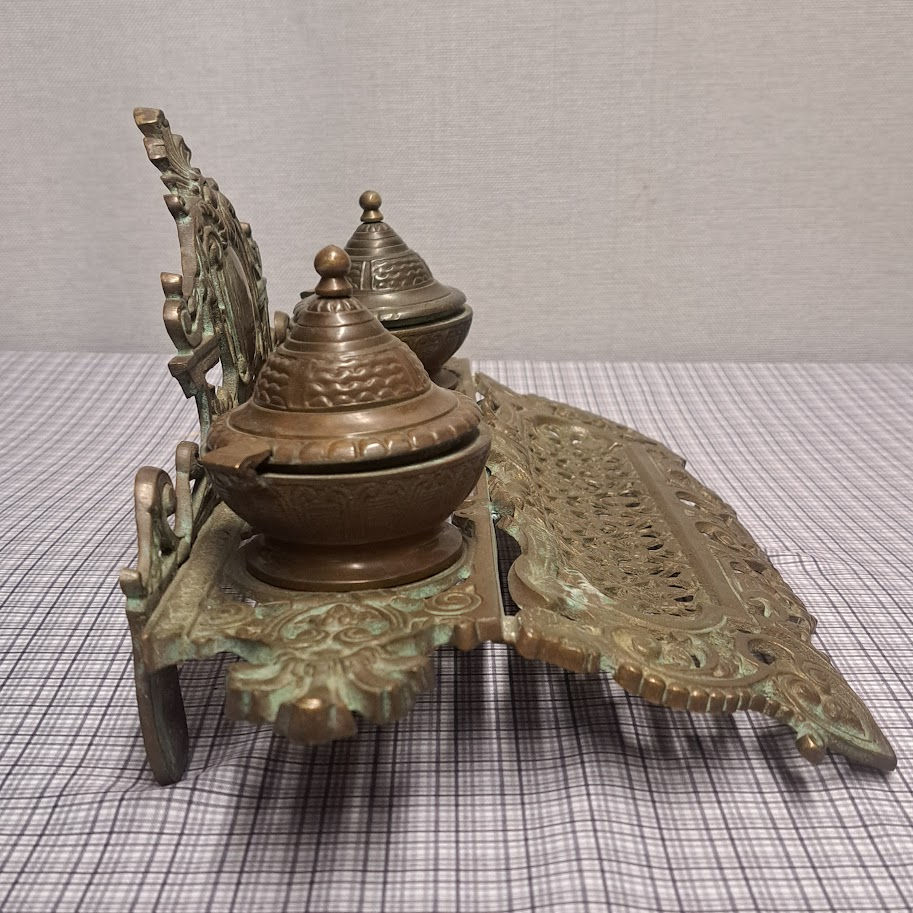 Thumbnail: Antique Brass Double Inkwell